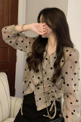 Blusas de gasa con estampado de lunares y manga larga